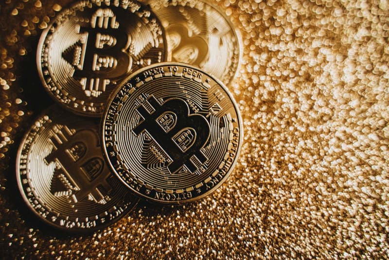 Bitcoin and cryptocurrency coins representing digital assets