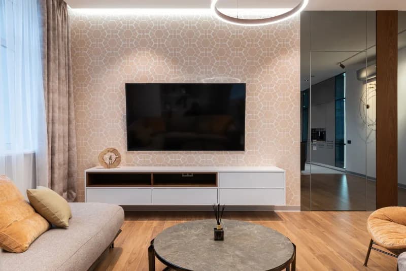 Large OLED television in a modern living room